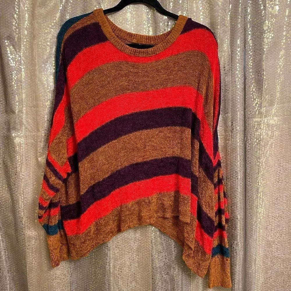 Free People All About You Pullover Striped Sweater Terracotta Oversized XS